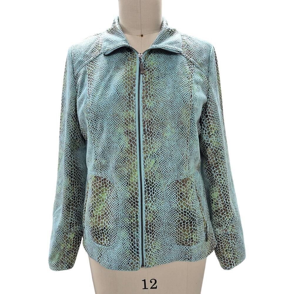 Dialogue Turquoise & Lime Green Faux Snakeskin Jacket Gorgeous Color Sz M
